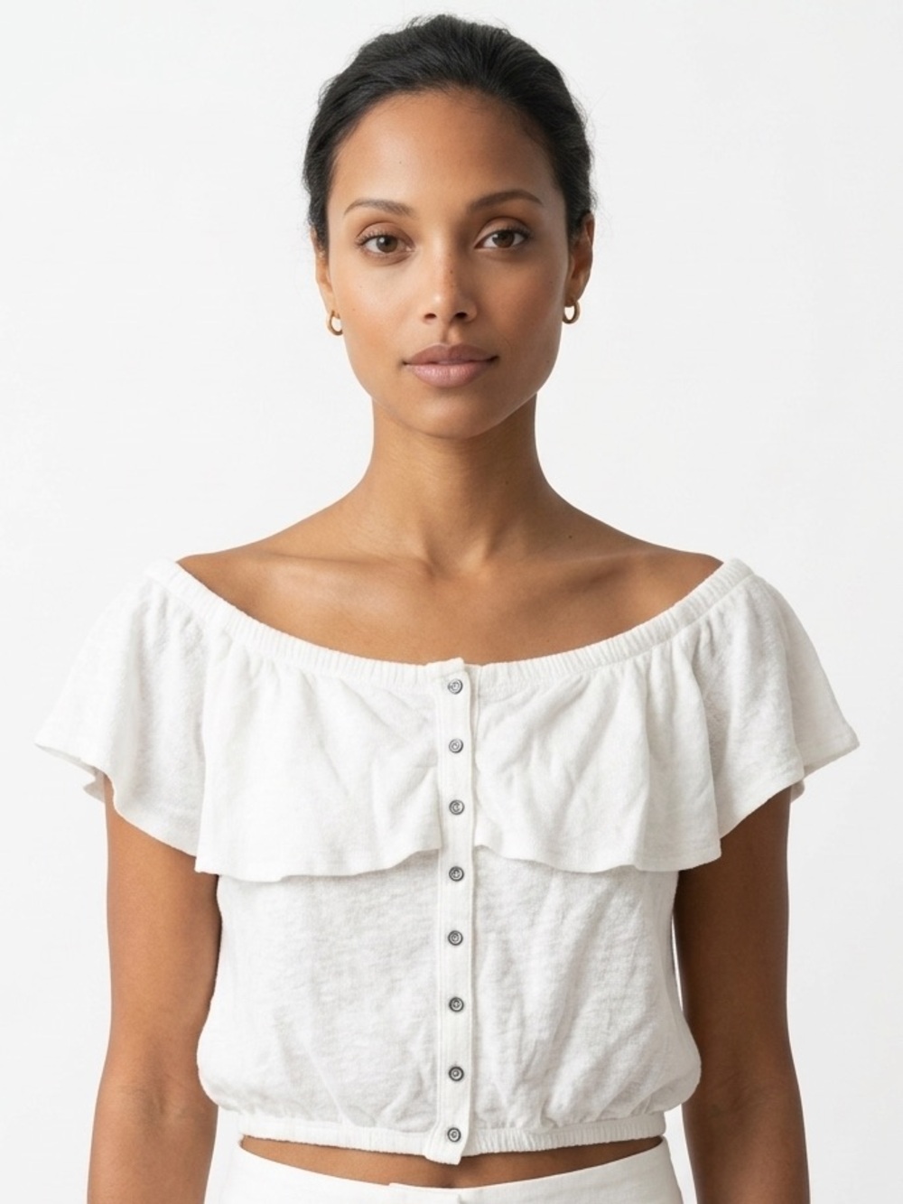 FREE PEOPLE | WE THE FREE Off-Shoulder White Ruffle Button Top Women’s Size S